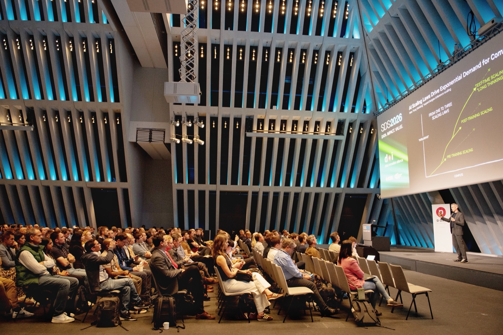 A keynote in progress on the main stage at SDS 2026, the audience seated in the hall.